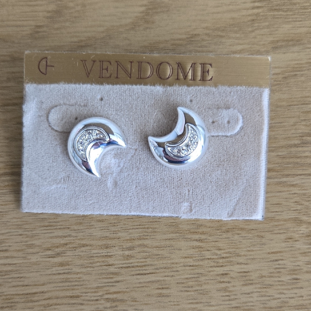 Vintage Vendome Silver Crescent Moon Earrings New Old Stock